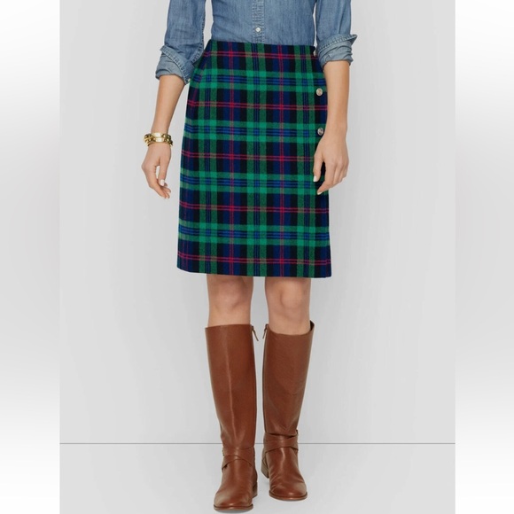 Talbots Festive Plaid Green, Red, and Blue Faux Wrap Skirt Size 16 Petite - Picture 10 of 10